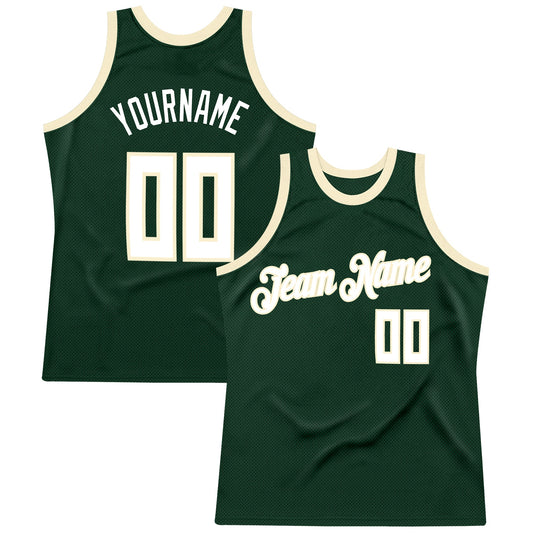 Custom Hunter Green White-Cream Authentic Throwback Basketball Jersey - Sky-Custom