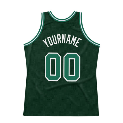 Custom Hunter Green Kelly Green-White Authentic Throwback Basketball Jersey - Sky-Custom