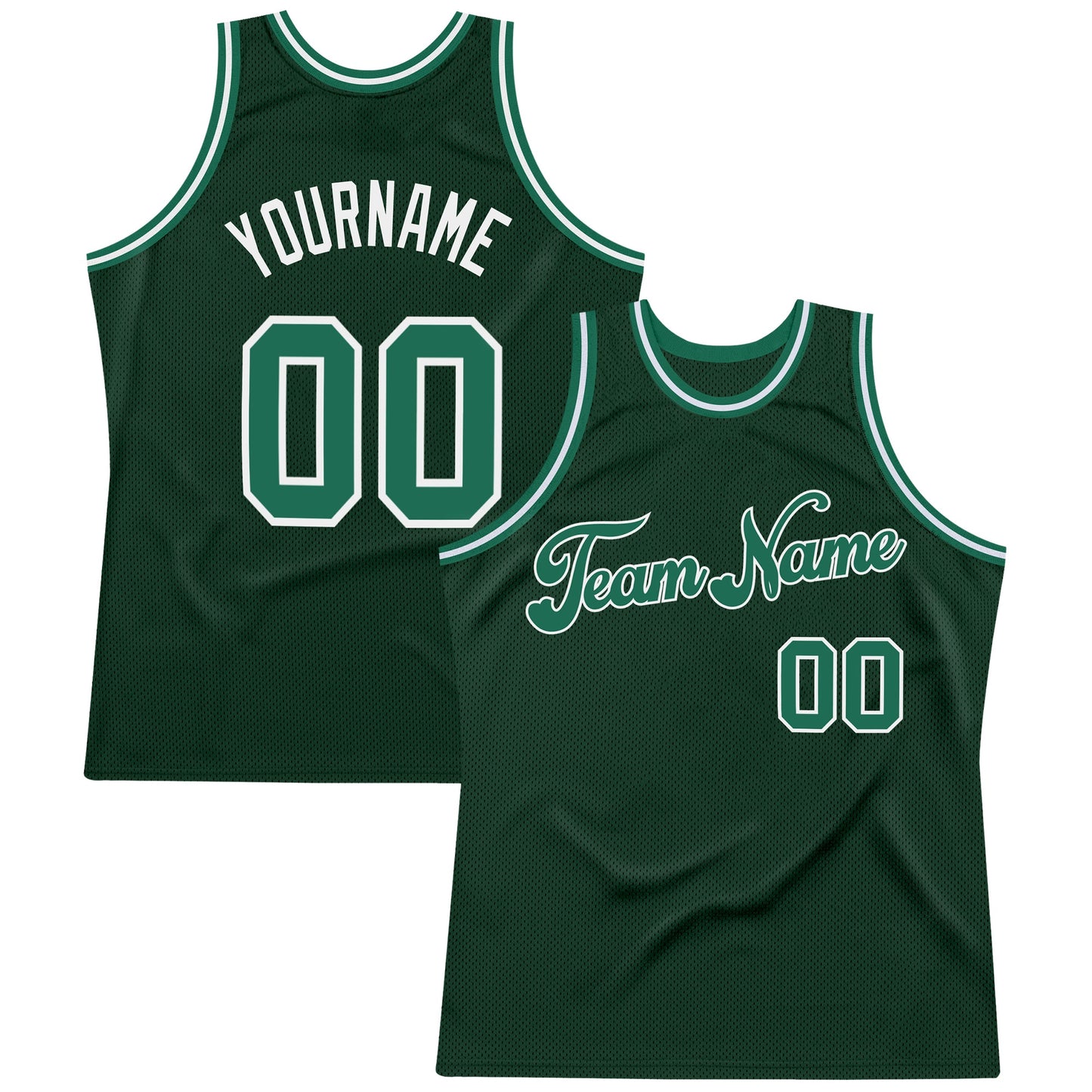 Custom Hunter Green Kelly Green-White Authentic Throwback Basketball Jersey - Sky-Custom
