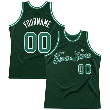 Custom Hunter Green Kelly Green-White Authentic Throwback Basketball Jersey - Sky-Custom
