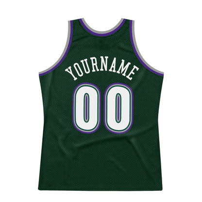 Custom Hunter Green White-Purple Authentic Throwback Basketball Jersey - Sky-Custom