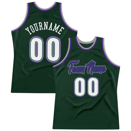 Custom Hunter Green White-Purple Authentic Throwback Basketball Jersey - Sky-Custom