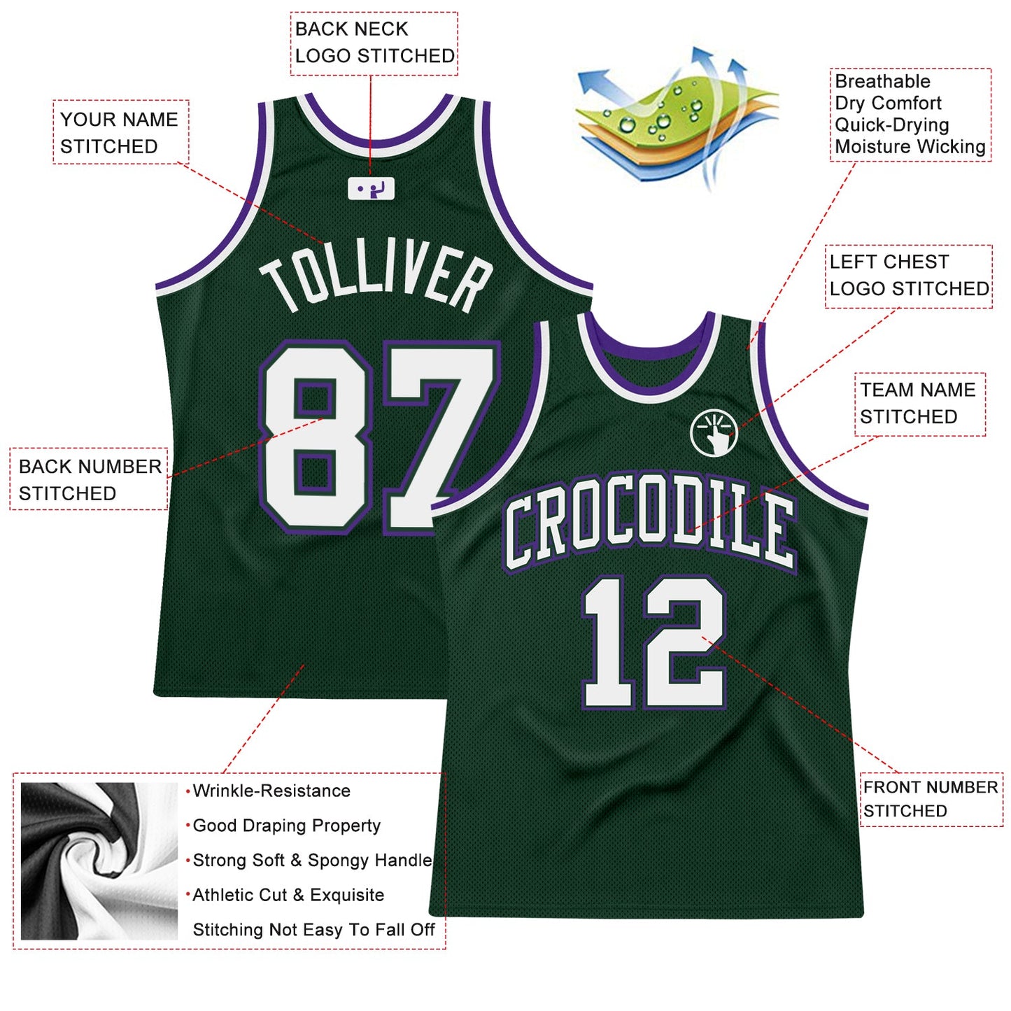 Custom Hunter Green White-Purple Authentic Throwback Basketball Jersey - Sky-Custom