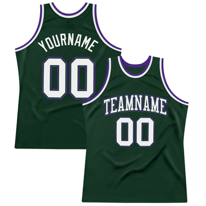 Custom Hunter Green White-Purple Authentic Throwback Basketball Jersey - Sky-Custom