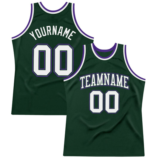 Custom Hunter Green White-Purple Authentic Throwback Basketball Jersey - Sky-Custom