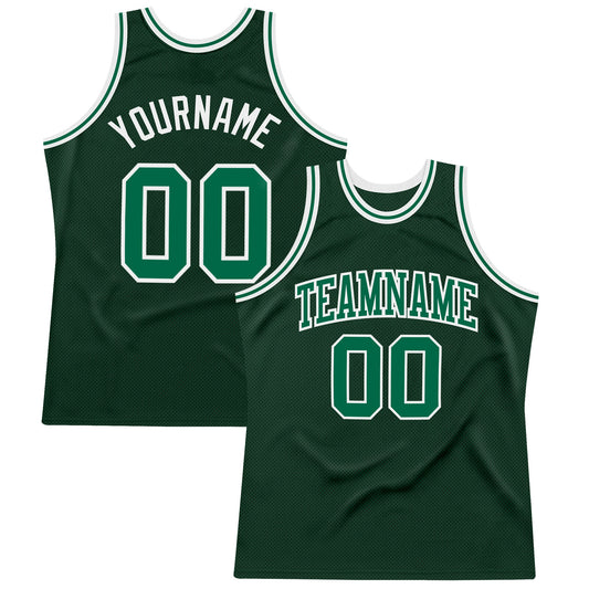 Custom Hunter Green Kelly Green-White Authentic Throwback Basketball Jersey - Sky-Custom