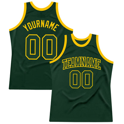 Custom Hunter Green Green-Gold Authentic Throwback Basketball Jersey - Sky-Custom