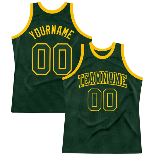 Custom Hunter Green Green-Gold Authentic Throwback Basketball Jersey - Sky-Custom