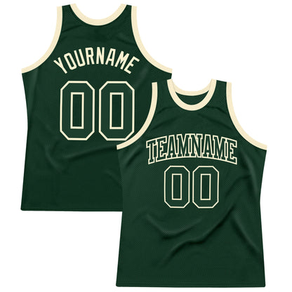 Custom Hunter Green Green-Cream Authentic Throwback Basketball Jersey - Sky-Custom