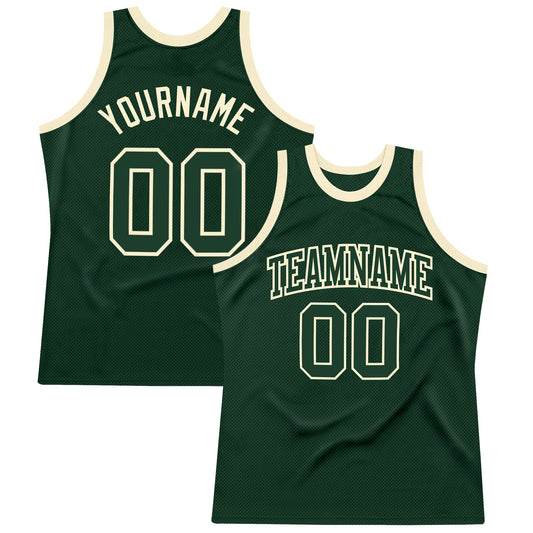 Custom Hunter Green Green-Cream Authentic Throwback Basketball Jersey - Sky-Custom