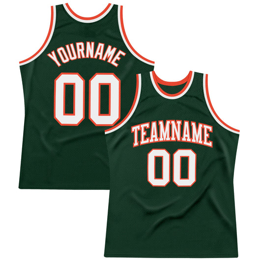 Custom Hunter Green White-Orange Authentic Throwback Basketball Jersey - Sky-Custom