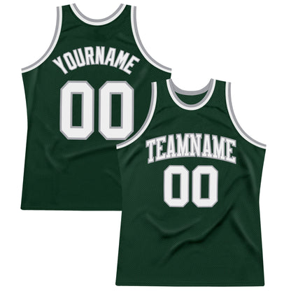 Custom Hunter Green White-Gray Authentic Throwback Basketball Jersey - Sky-Custom