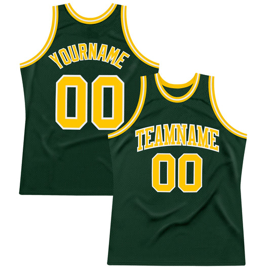 Custom Hunter Green Gold-White Authentic Throwback Basketball Jersey - Sky-Custom