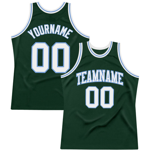 Custom Hunter Green White-Light Blue Authentic Throwback Basketball Jersey - Sky-Custom
