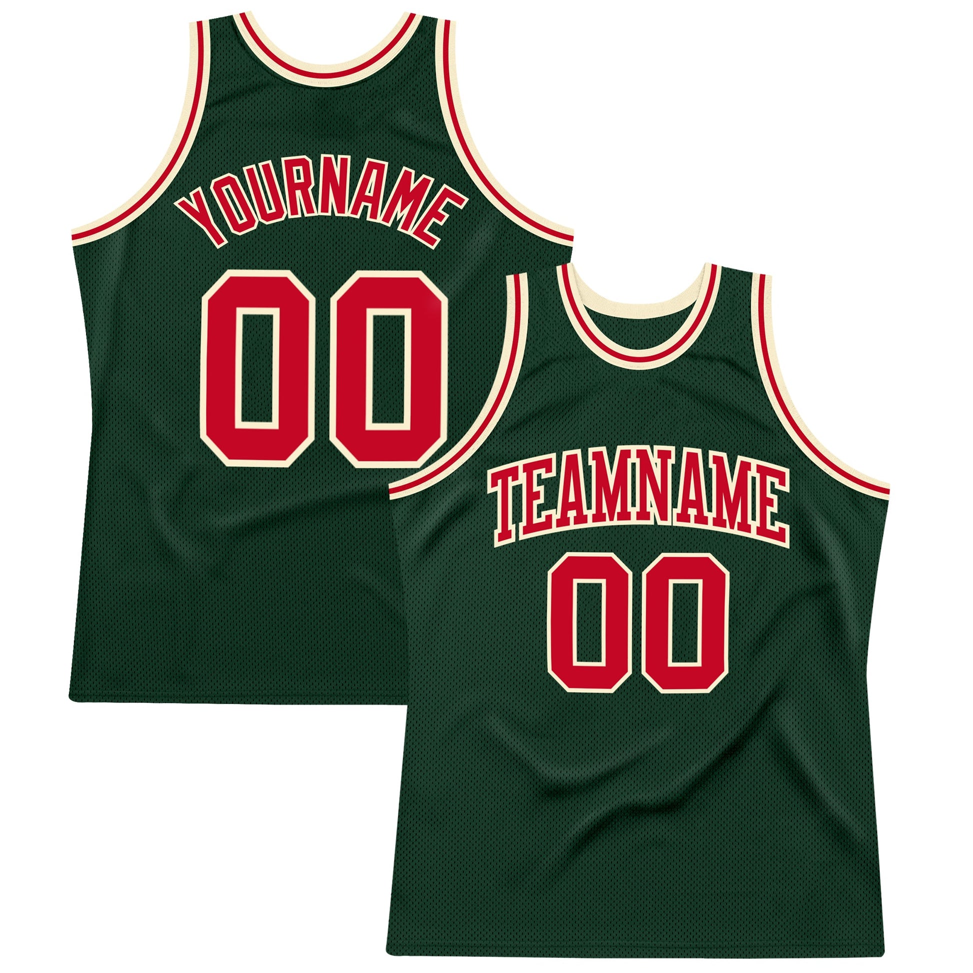 Custom Hunter Green Red-Cream Authentic Throwback Basketball Jersey - Sky-Custom
