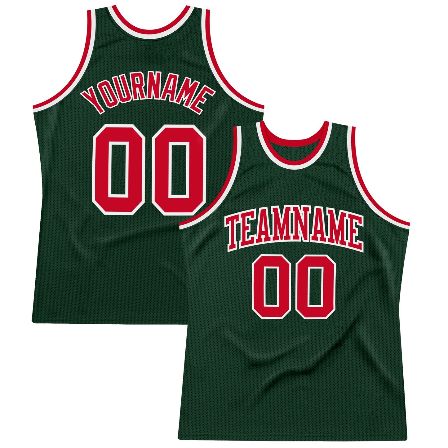 Custom Hunter Green Red-White Authentic Throwback Basketball Jersey - Sky-Custom