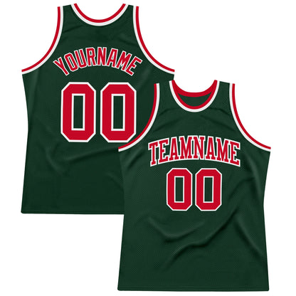 Custom Hunter Green Red-White Authentic Throwback Basketball Jersey - Sky-Custom