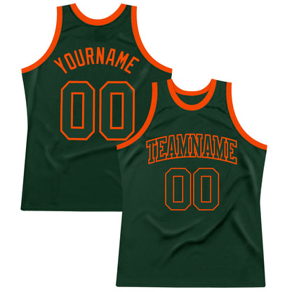 Custom Hunter Green Green-Orange Authentic Throwback Basketball Jersey - Sky-Custom
