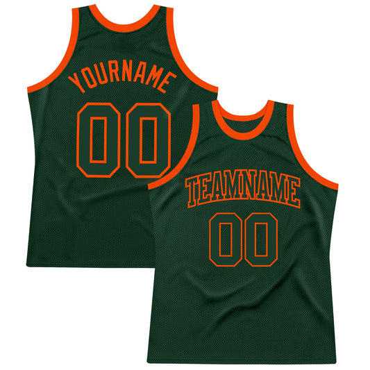 Custom Hunter Green Green-Orange Authentic Throwback Basketball Jersey - Sky-Custom