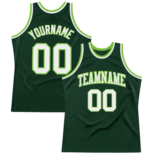 Custom Hunter Green White-Neon Green Authentic Throwback Basketball Jersey - Sky-Custom