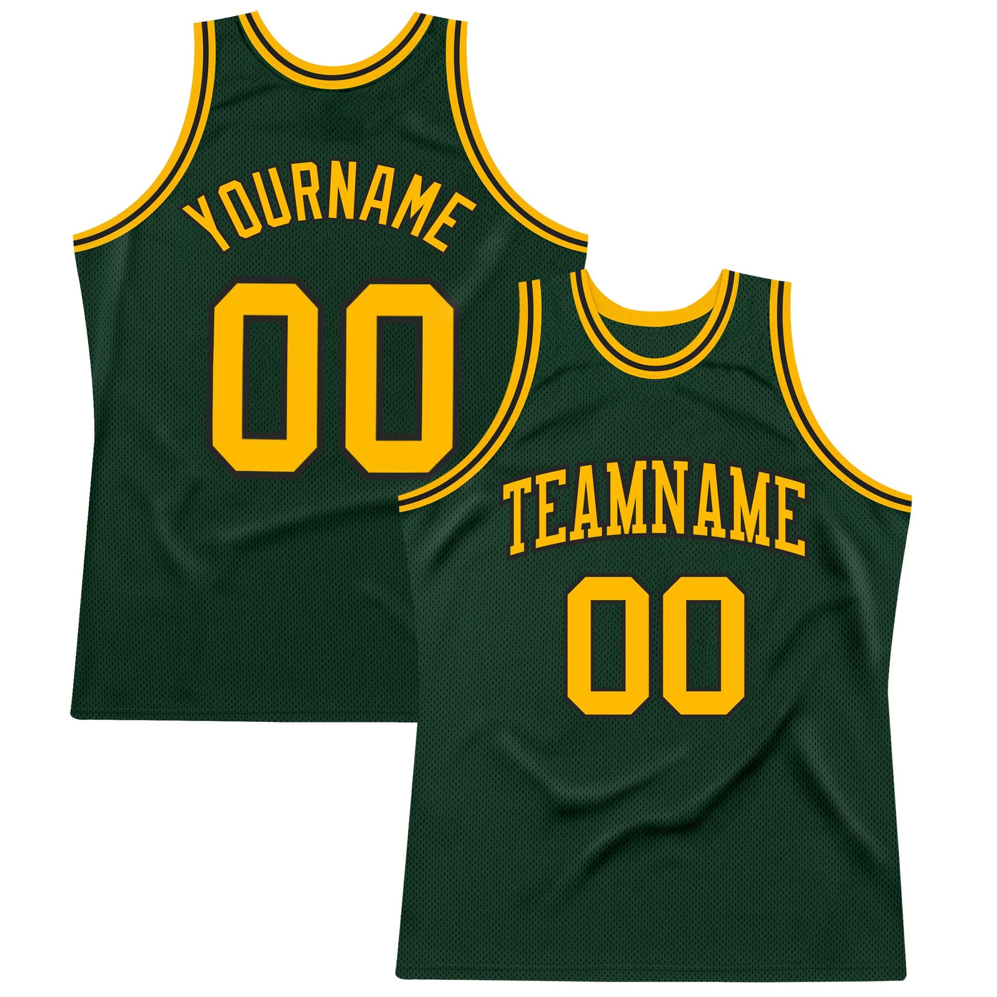 Custom Hunter Green Gold-Black Authentic Throwback Basketball Jersey - Sky-Custom