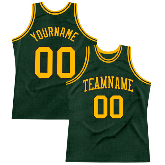 Custom Hunter Green Gold-Black Authentic Throwback Basketball Jersey - Sky-Custom