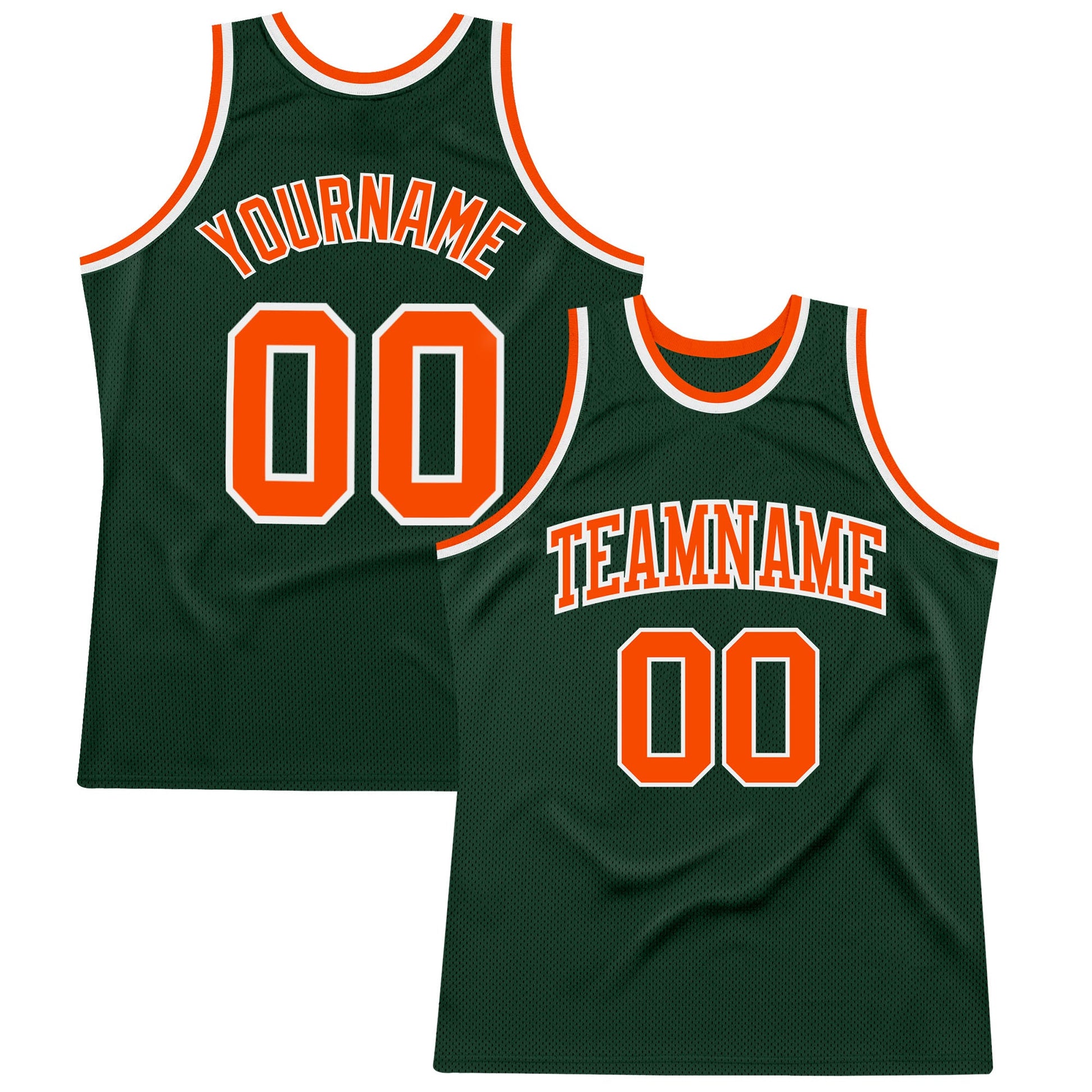 Custom Hunter Green Orange-White Authentic Throwback Basketball Jersey - Sky-Custom
