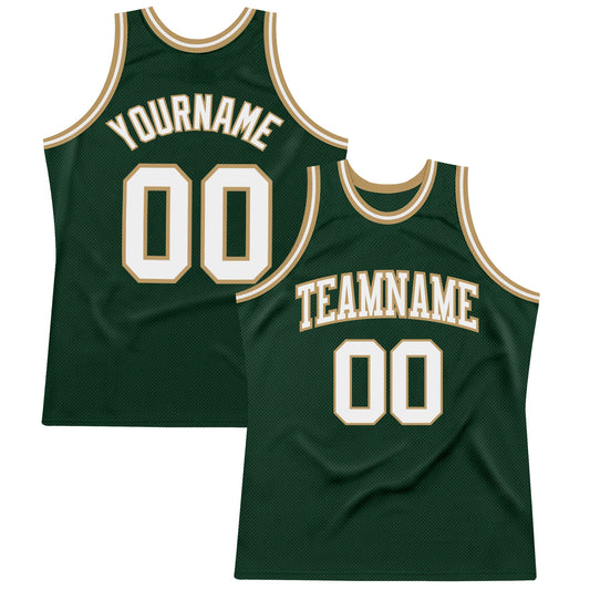 Custom Hunter Green White-Old Gold Authentic Throwback Basketball Jersey - Sky-Custom