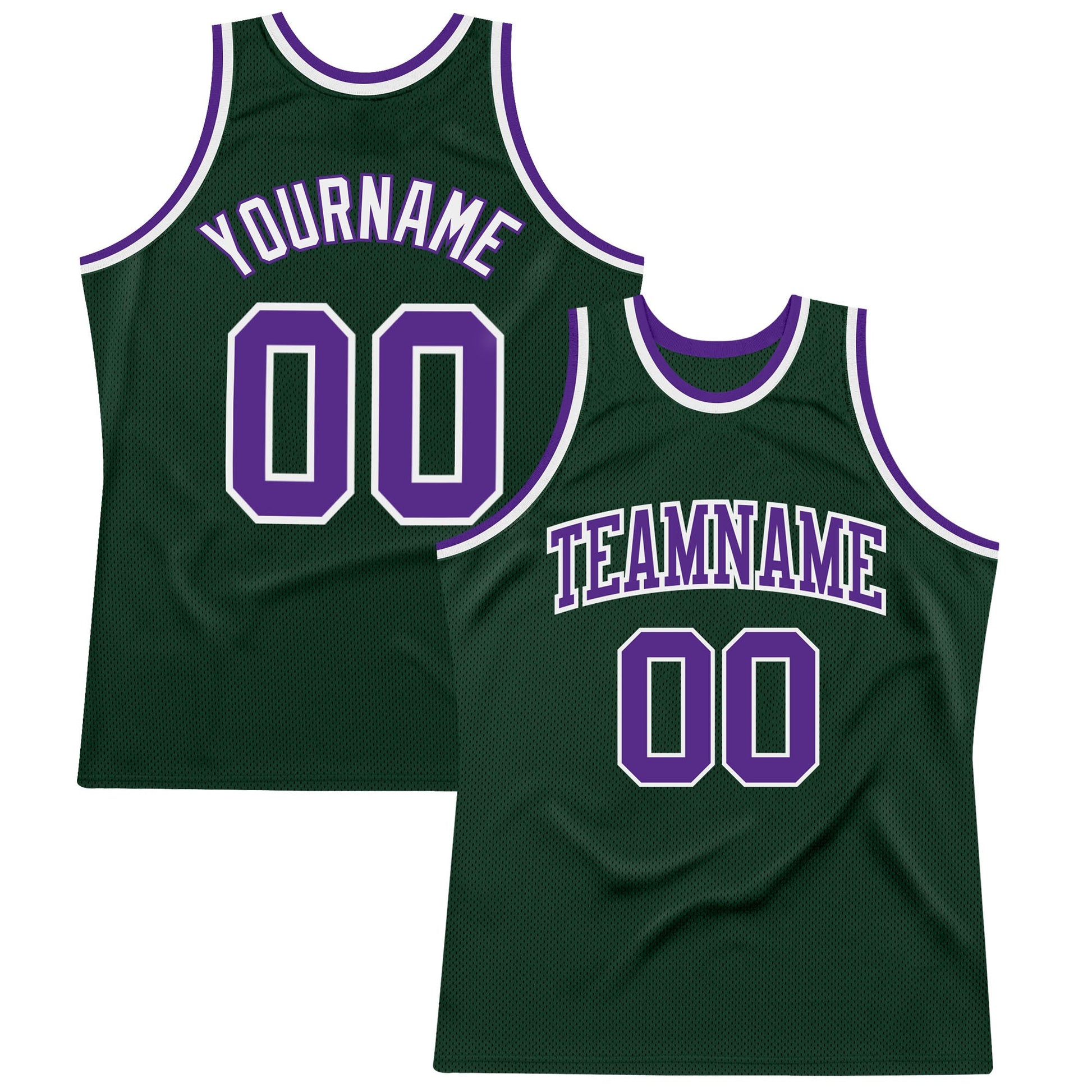 Custom Hunter Green Purple-White Authentic Throwback Basketball Jersey - Sky-Custom