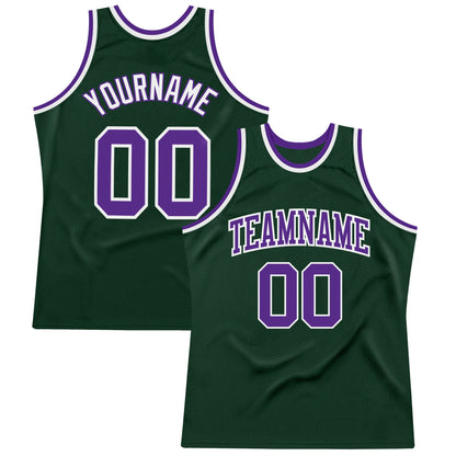 Custom Hunter Green Purple-White Authentic Throwback Basketball Jersey - Sky-Custom