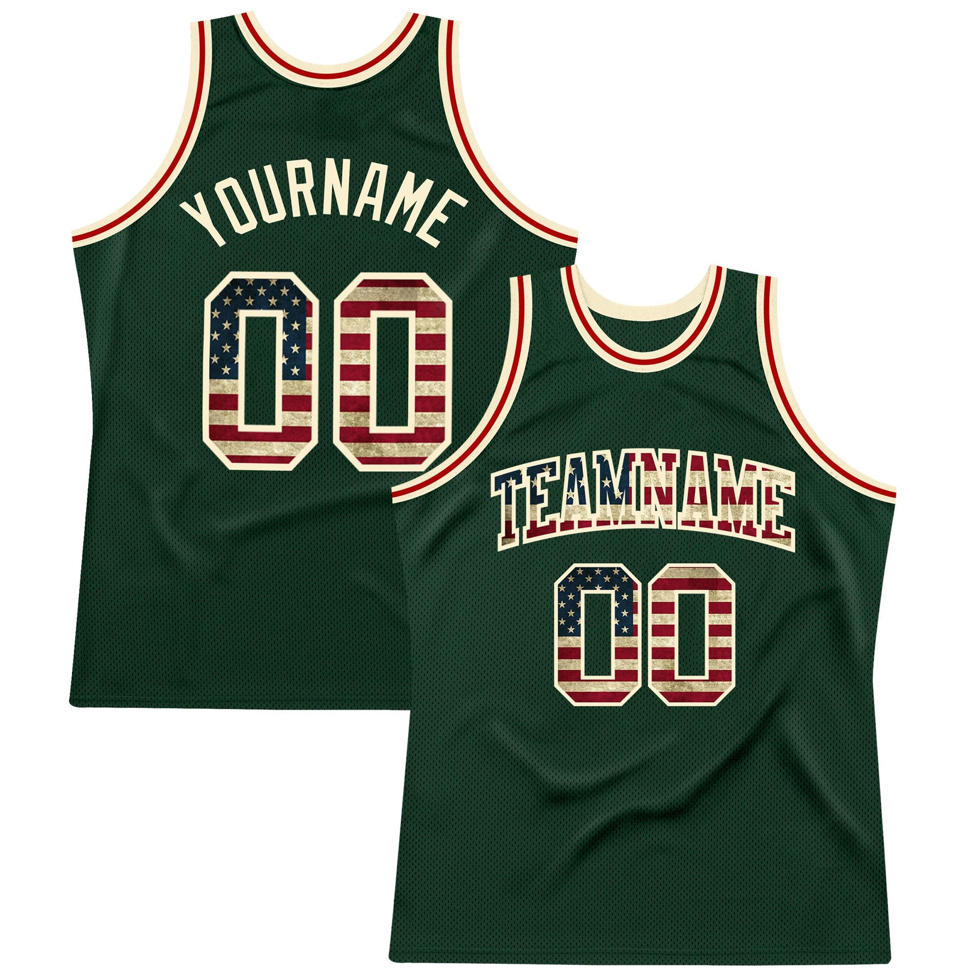 Custom Hunter Green Vintage USA Flag-Cream Authentic Throwback Basketball Jersey - Sky-Custom