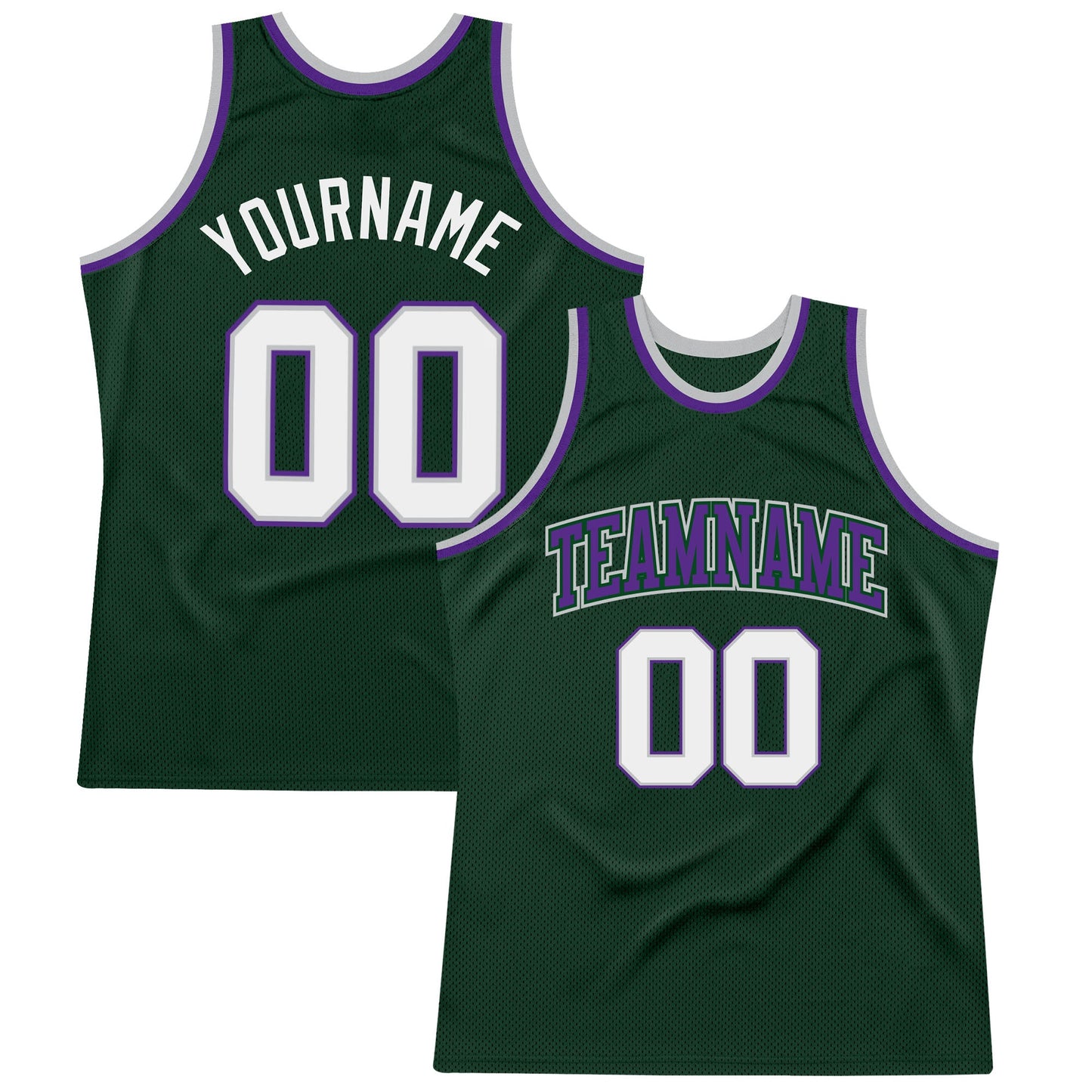 Custom Hunter Green White Gray-Purple Authentic Throwback Basketball Jersey - Sky-Custom