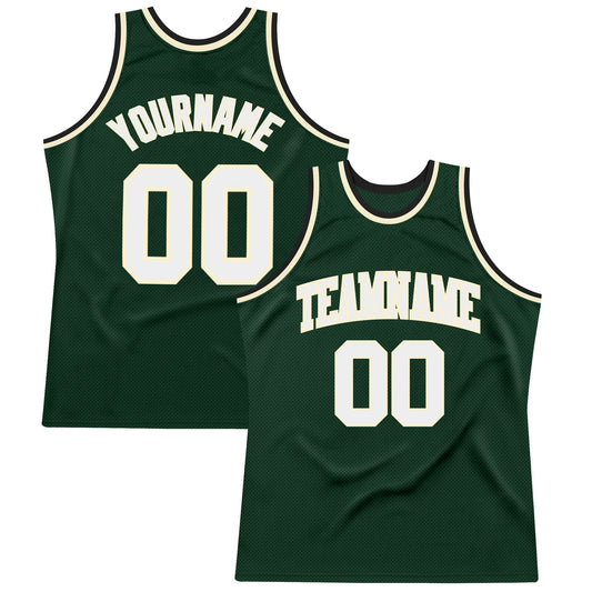 Custom Hunter Green White Cream-Black Authentic Throwback Basketball Jersey - Sky-Custom