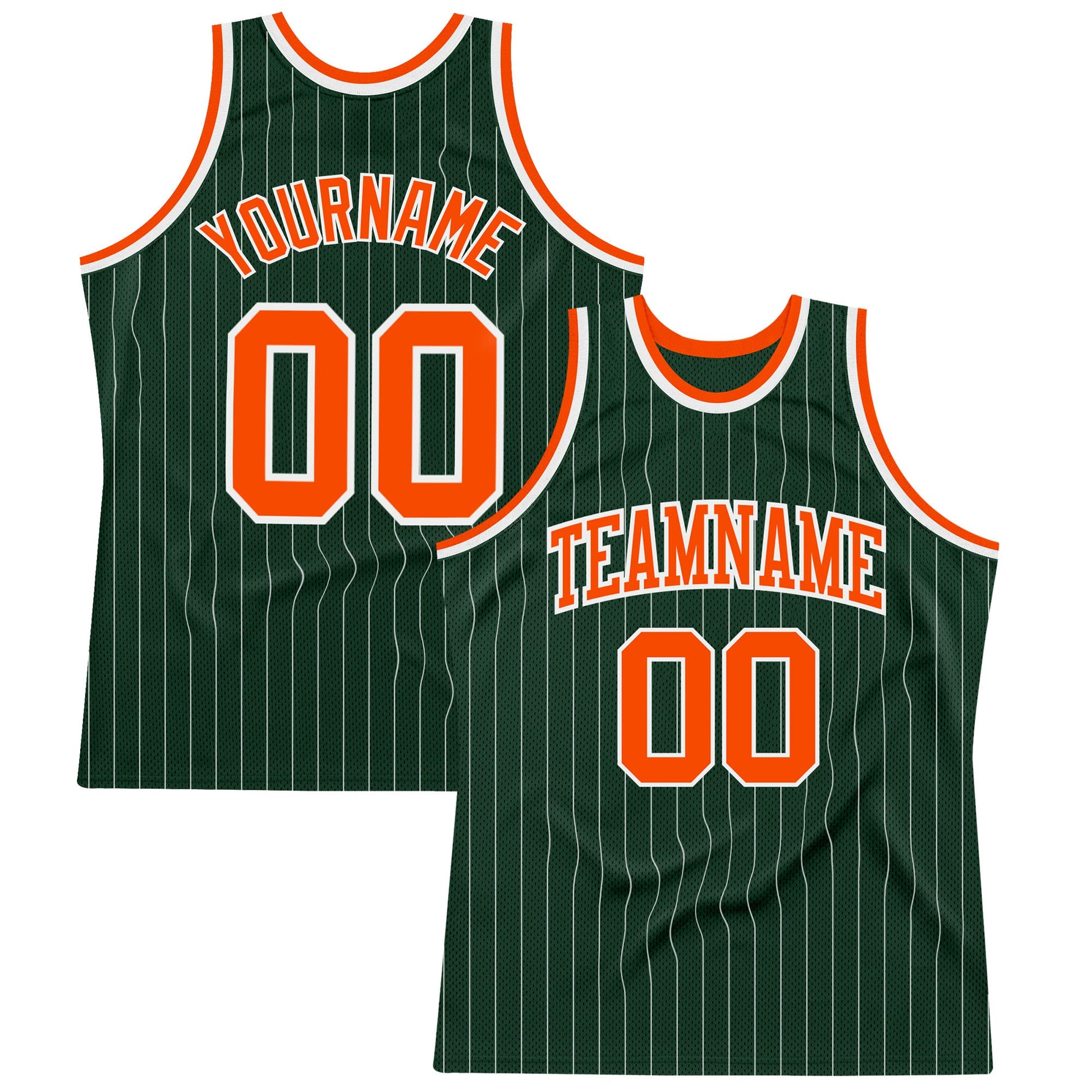 Custom Hunter Green White Pinstripe Orange Authentic Basketball Jersey - Sky-Custom