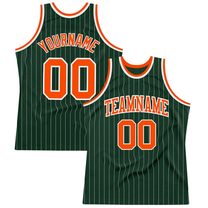 Custom Hunter Green White Pinstripe Orange Authentic Basketball Jersey - Sky-Custom