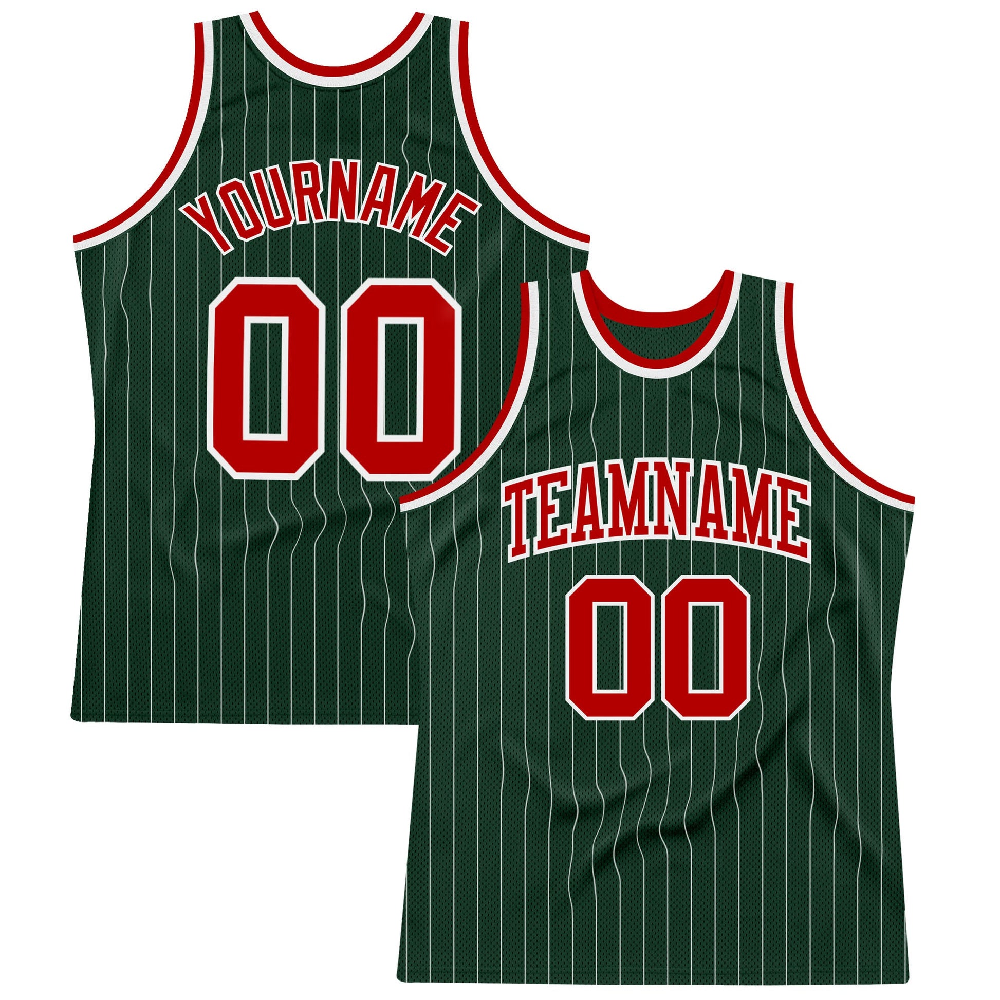 Custom Hunter Green White Pinstripe Red Authentic Basketball Jersey - Sky-Custom