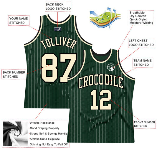 Custom Hunter Green White Pinstripe Cream-Black Authentic Basketball Jersey - Sky-Custom