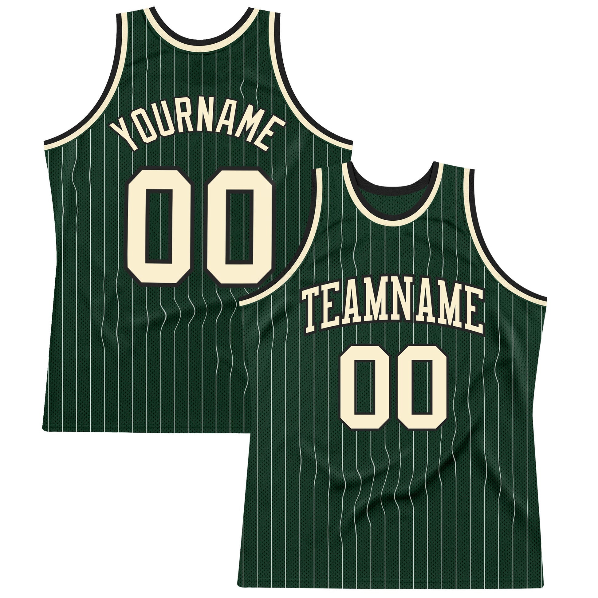 Custom Hunter Green White Pinstripe Cream-Black Authentic Basketball Jersey - Sky-Custom