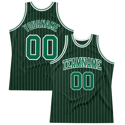 Custom Hunter Green White Pinstripe Kelly Green Authentic Basketball Jersey - Sky-Custom