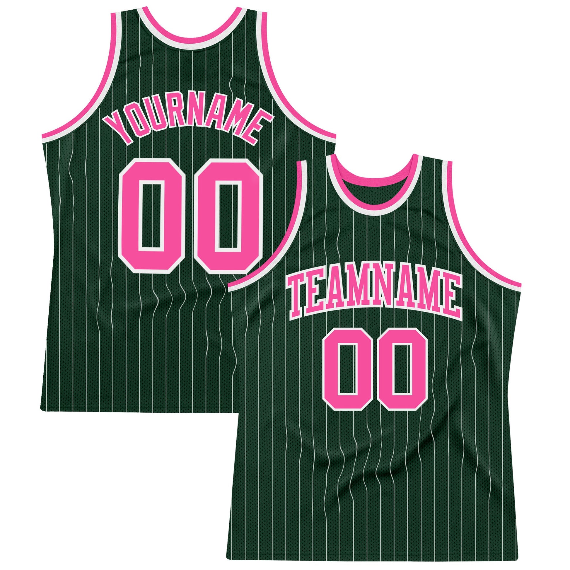 Custom Hunter Green White Pinstripe Pink Authentic Basketball Jersey - Sky-Custom