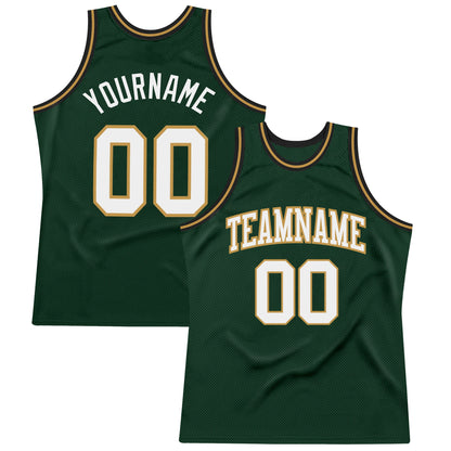 Custom Hunter Green White Old Gold-Black Authentic Throwback Basketball Jersey - Sky-Custom