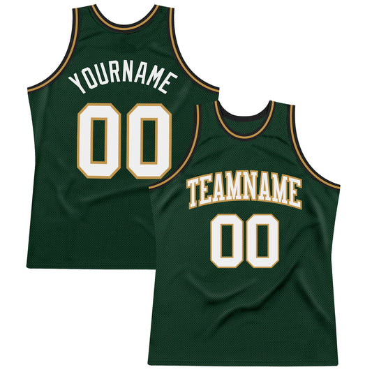 Custom Hunter Green White Old Gold-Black Authentic Throwback Basketball Jersey - Sky-Custom