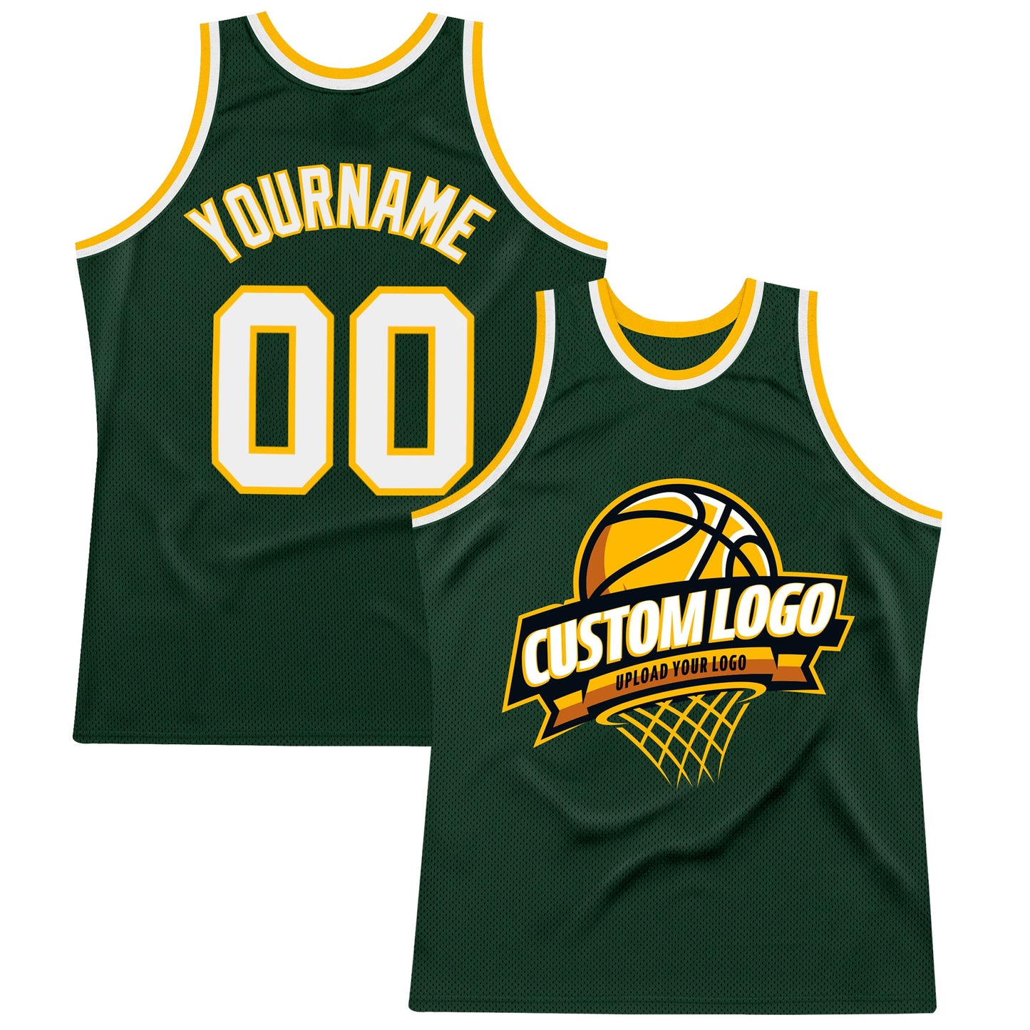 Custom Hunter Green White-Gold Authentic Throwback Basketball Jersey - Sky-Custom