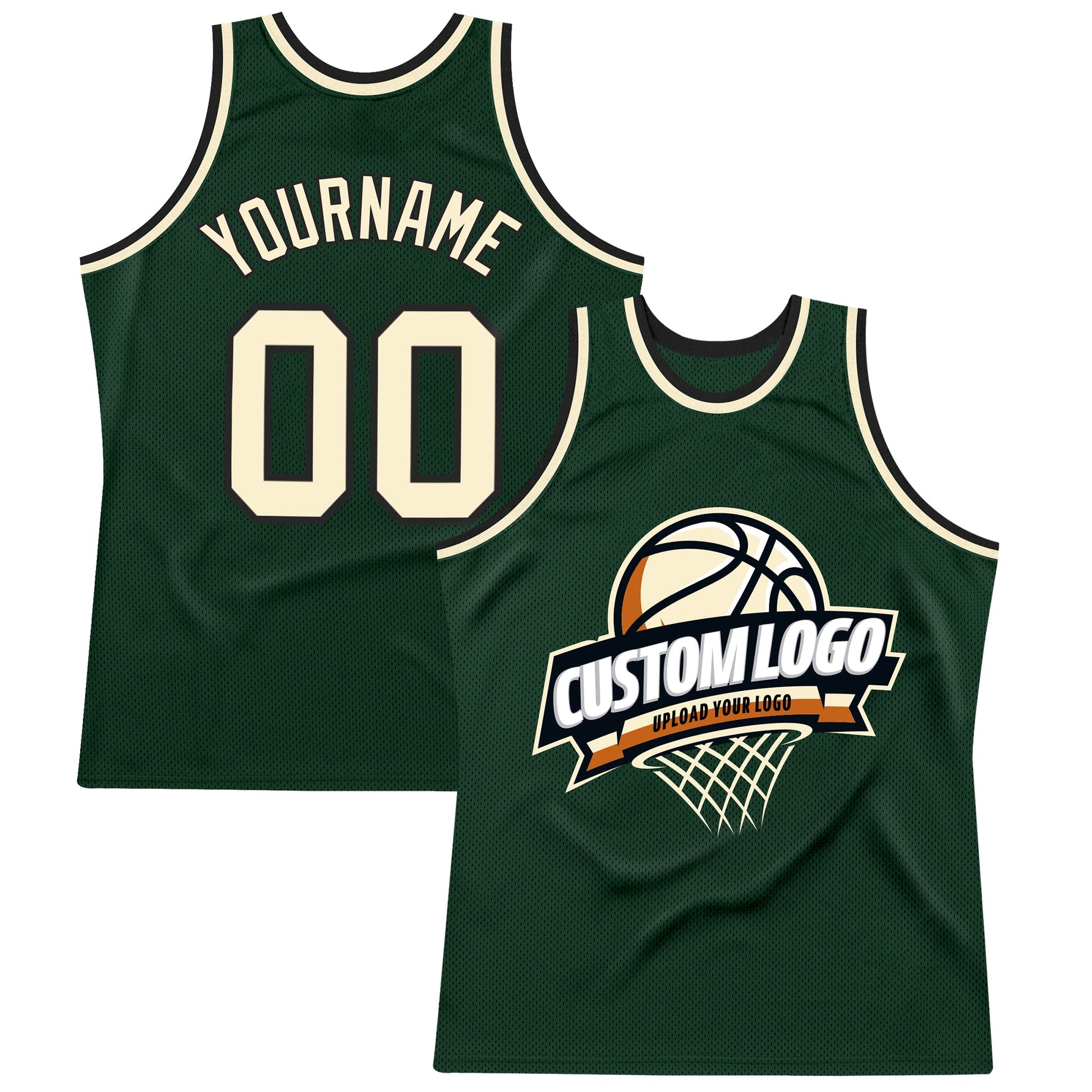 Custom Hunter Green Cream-Black Authentic Throwback Basketball Jersey - Sky-Custom