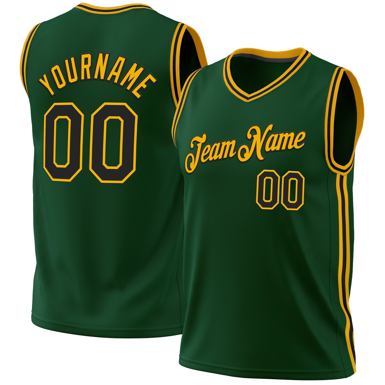 Custom Hunter Green Black-Gold Authentic Throwback Basketball Jersey - Sky-Custom