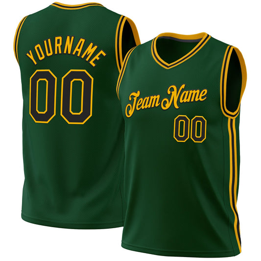 Custom Hunter Green Black-Gold Authentic Throwback Basketball Jersey - Sky-Custom