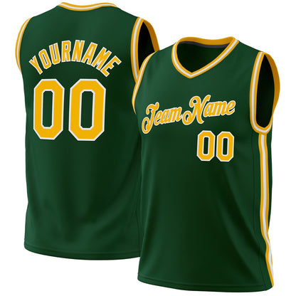 Custom Hunter Green Gold-White Authentic Throwback Basketball Jersey - Sky-Custom