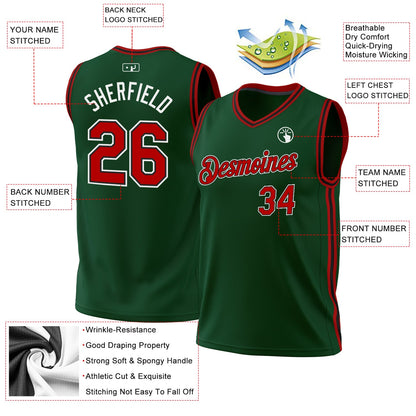 Custom Hunter Green Red-Black Authentic Throwback Basketball Jersey - Sky-Custom