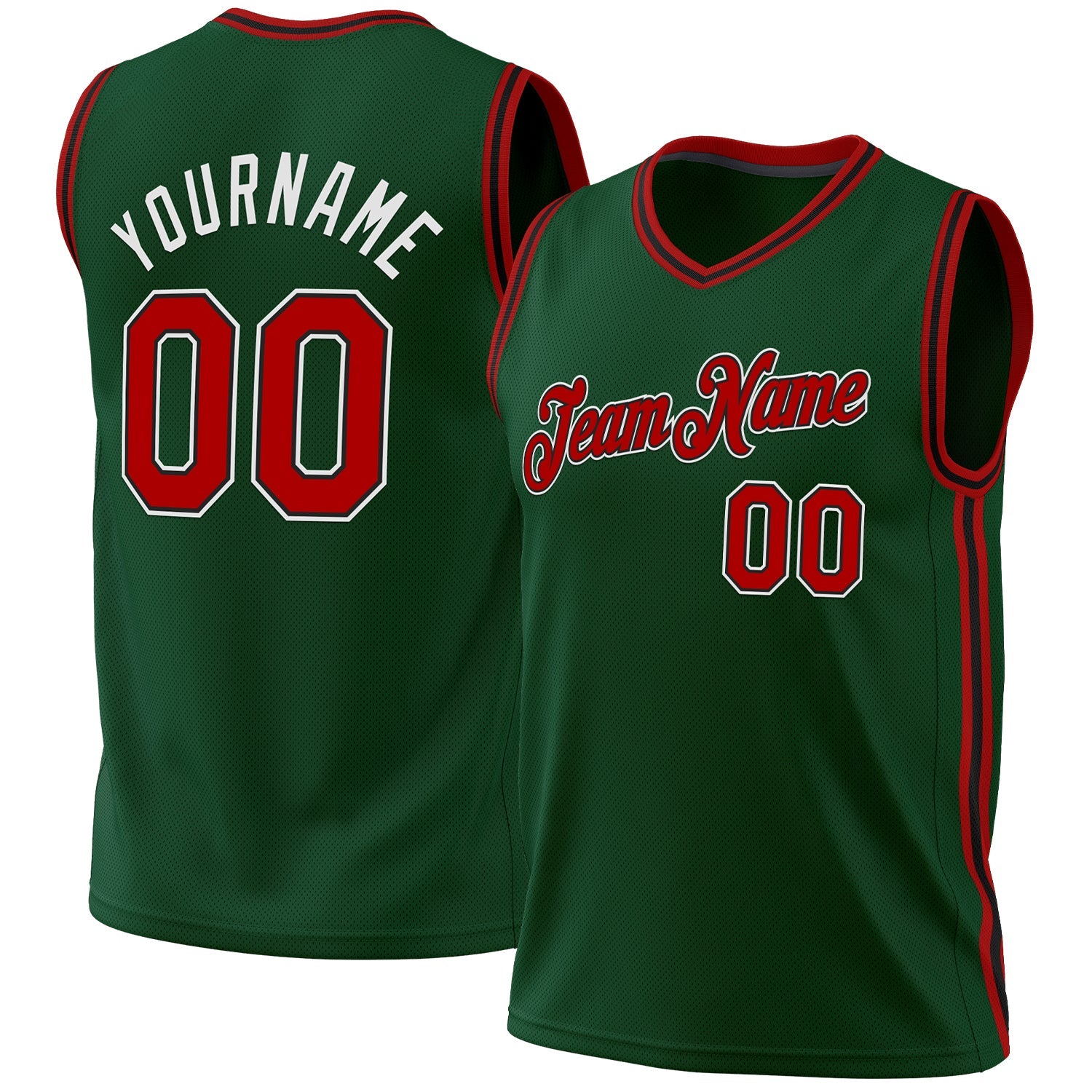 Custom Hunter Green Red-Black Authentic Throwback Basketball Jersey - Sky-Custom