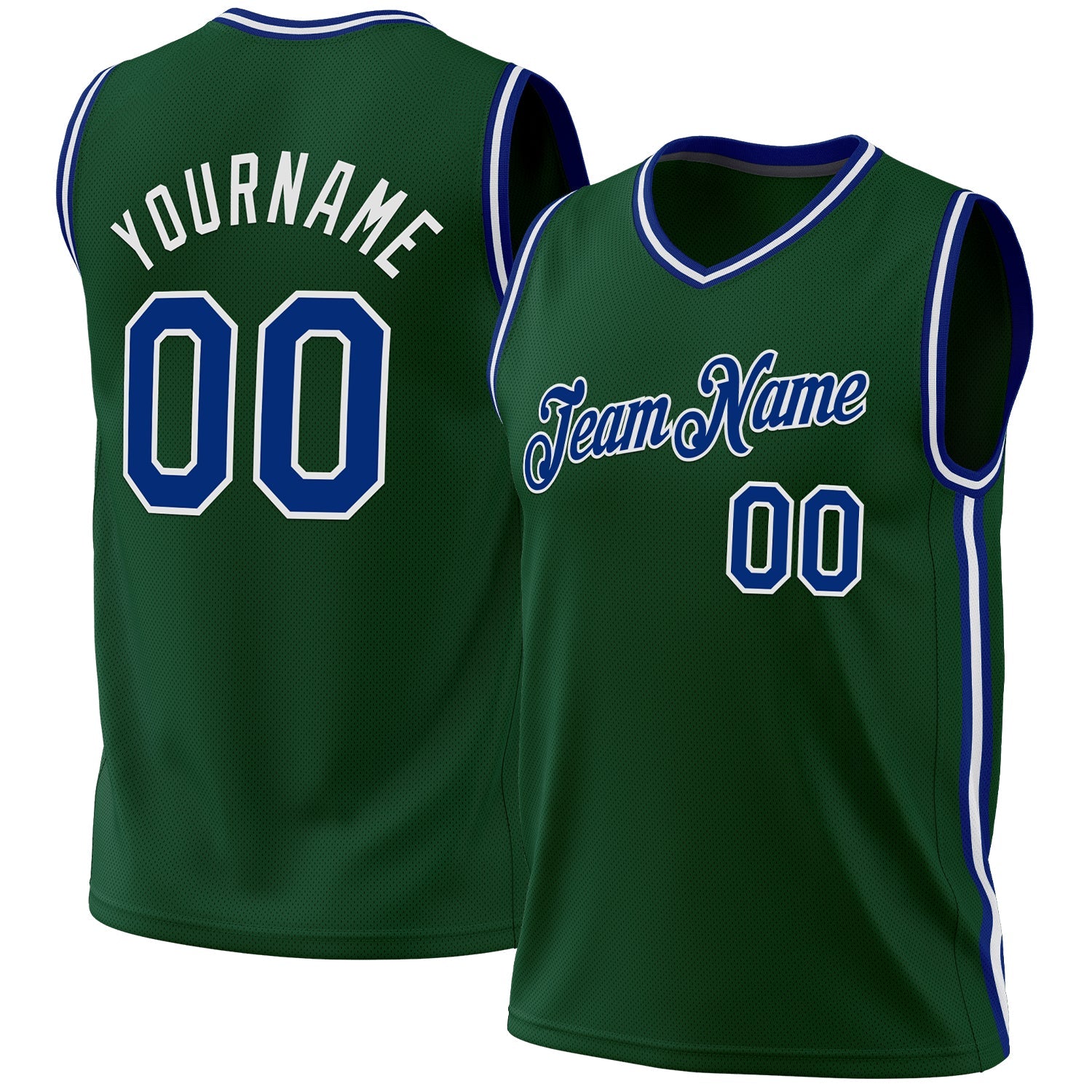 Custom Hunter Green Royal-White Authentic Throwback Basketball Jersey - Sky-Custom